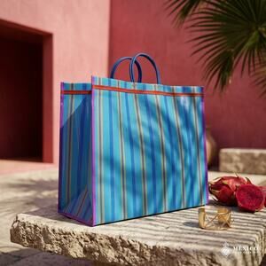 Traditional Mexican Mercado Tote Bag – Colorful Reusable Plastic Market Bag